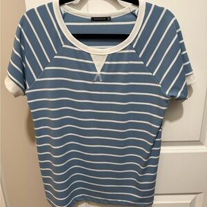 NWOT Staccato Blue and White Striped Short Sleeve Top.